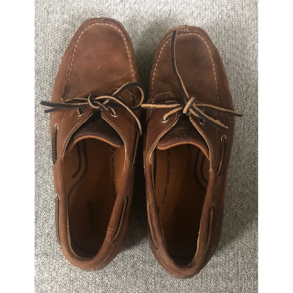 Timberland Classic Leather Boat Shoes Brown 2-Eye Deck Loafers 74017 Men's 8.5 M